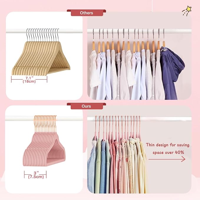 Stormix Baby Velvet Hangers Non-Slip, Space-Saving for Infant 32 Pack Pink