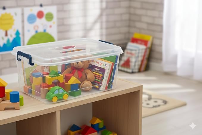 Tribello Clear Storage Bins with Lids, 12-Pack Stackable Plastic Storage Containers for Home Organization – Totes for Closet and Underbed Storage, 21 Quarts