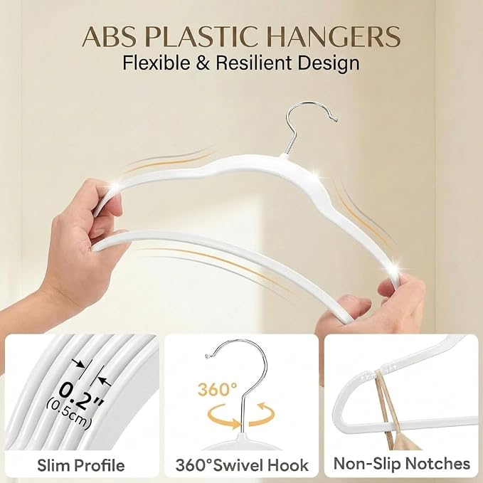SMARTOR Plastic Hangers 50 Pack - Thin Clothes Hangers Heavy Duty | Durable, Lightweight, Space Saving, Slim Hangers Plastic, Dorm Room Essentials for College Students - White