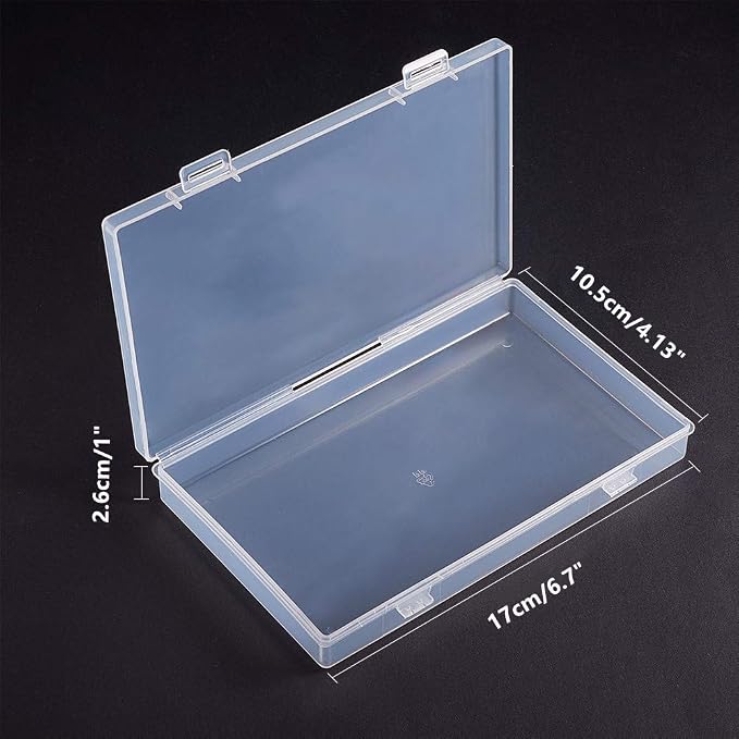 BENECREAT 4 Pack 6.7x4.13x1 Inches Large Clear Plastic Box Container Clear Storage Organizer with Hinged Lid for Small Craft Accessories Office Supplies Clips