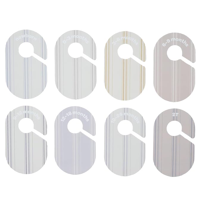 3 Sprouts Baby Closet Dividers, Newborn to 2T, Stripe, 8 Piece Set | Newborn to 2T sizing, 8-piece set, Double-sided size labels, Age labels, Nursery closet storage, Baby clothes organizer