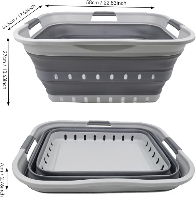 SAMMART 42 (11 Gallons) Collapsible Plastic Laundry Basket, Foldable Pop Up Storage Container/Organizer, Space Saving Hamper, Portable Bin for Dorm Room Bathroom (1, Grey)