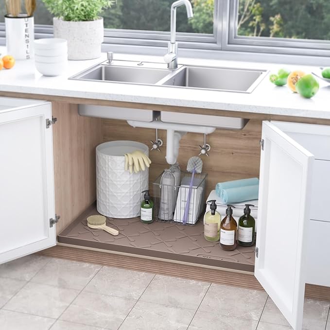 SIKADEER Under Sink Mat Waterproof 34" x 19", Silicone Mat Kitchen Drawer Shelf and Cabinet Liner, Sink Protector for Kitchen Organizers and Storage, Boot Tray Pet Food Mats