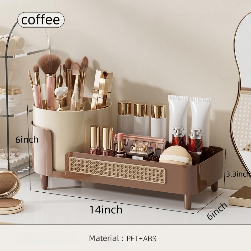 Booklov Rotating Makeup Organizer for Vanity Countertop, Coffee