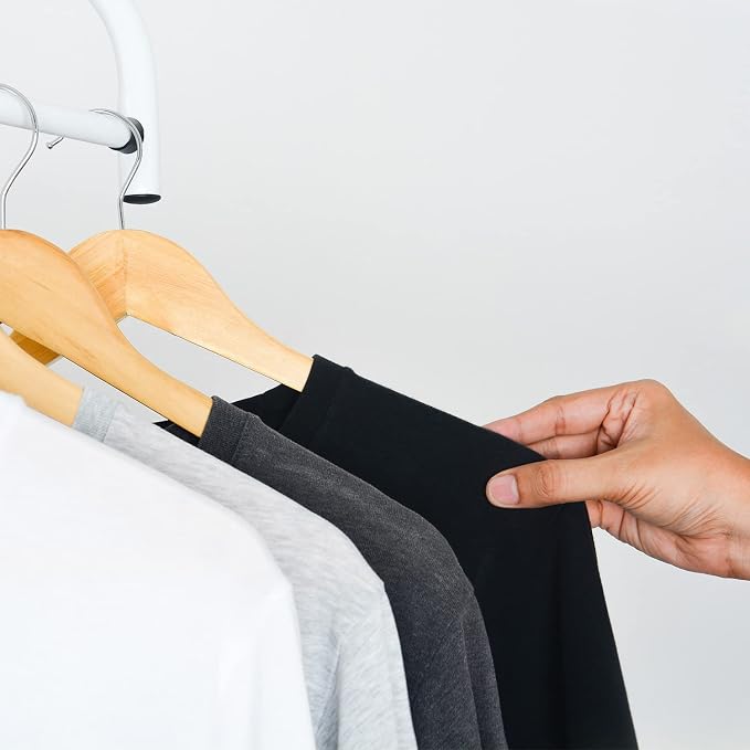 KEPLIN Strong Walnut Wood Wooden Coat Hangers with 360 Degree Rotatory Hook & Round Trouser Bar & Shoulder Notches - Durable Wardrobe Space Saver - Suitable for Coat, Jacket, Suit, Jumper (30 Pack)