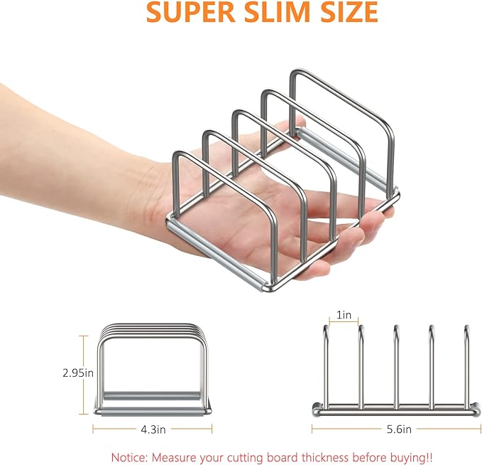 KORRTFID Cutting Board Organizer Stand Holder,304 Stainless Steel Chopping Board Holder,Pot Pan Lid Holder Rack kitchen Shelf Bakeware,Cookie Sheets Organizer (1.0 Inch Width Slots)