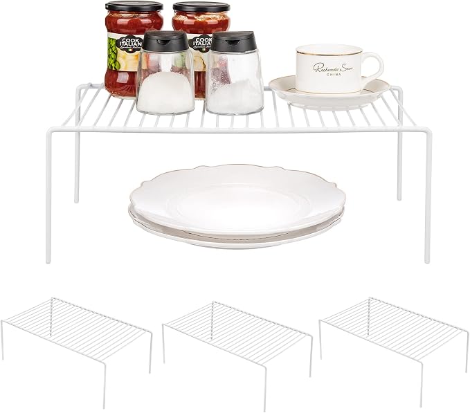 Redrubbit Large (15.7 x 9. 4 Inch) Cabinet Storage Shelf Rack, Rustproof Kitchen Counter and Cabinet Shelf, Storage Rack Organizer for Kitchen, Fridge, Cabinet, Bathroom, Set of 4