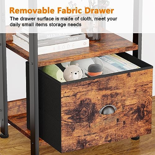 Furologee 4 Tier Bookshelf with Drawer, Small Narrow Bookcase, Rustic Brown