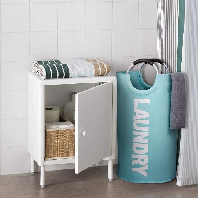 Mziart 90L Large Collapsible Laundry Hamper Laundry Basket with Alloy Handles for College, Camping and Home, Heavy Duty and Durable Thicken Foldable Clothes Storage Washing Bag (Blue)