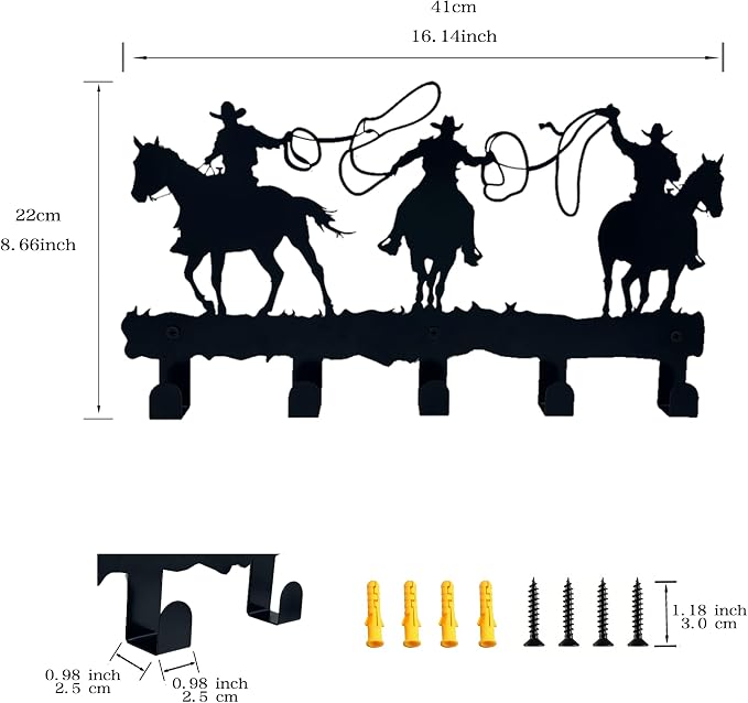 Western Cowboy Coat Hooks - Wall Art Decor and Key Holder, Clothes, Hat, and Backpack Hanger, Sweet Home Storage Decor for Entryway, Hallway, Office, Kitchen, and Living Room