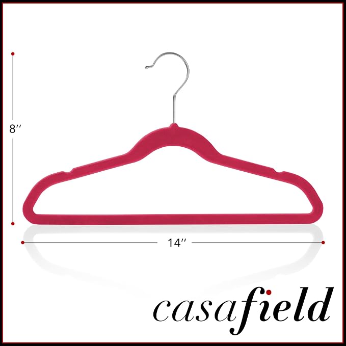 Casafield 50 Velvet Kid's Hangers - 14" Size for Children's Clothes - Pink