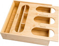 Lipper International Bamboo Storage Bag Organizer Holder and Dispenser for Kitchen Drawer or Countertop, 4 Compartment Sizes