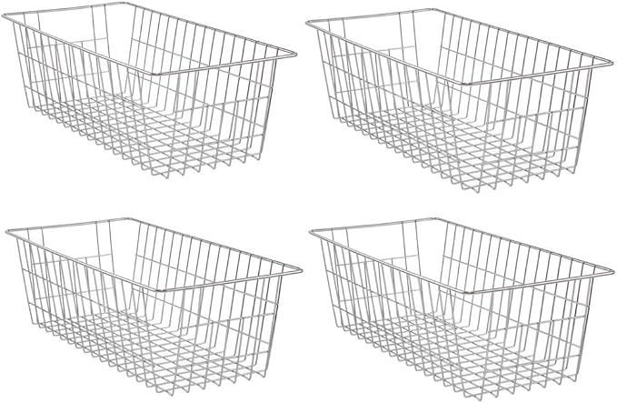 SANNO 15.7" Freezer Baskets Refrigerator Storage Baskets Bins Wire Storage Baskets Bin Organizer Food,Kitchen, Basket Organizers Bins for Home, Bathroom, Closet, Plating 4 pack