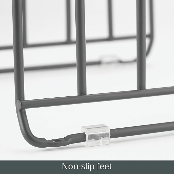 mDesign Pot Lid and Pan Rack — Metal Wire Rack for Cabinets, Pantries or Kitchen Surfaces — Freestanding Pan Stand with 5 Slots for Pans, Pots, Lids and Crockery — Dark Grey