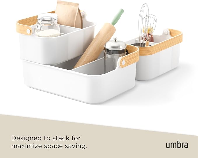 Umbra Bellwood Multipurpose Caddy Organizer with Handle, Desk, Makeup, Dorm Caddy, Kitchen Cabinet Organizer, Natural/White