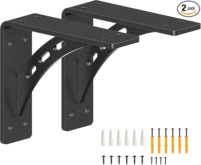 6 inch x 5 inch Heavy Duty Shelf Brackets ,Premium Alloy Metal Mantel Brackets (Set of 2) Fireplace Mantel Brackets - Countertop Support (6'' x 5 '')
