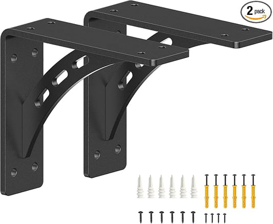 6 inch x 5 inch Heavy Duty Shelf Brackets ,Premium Alloy Metal Mantel Brackets (Set of 2) Fireplace Mantel Brackets - Countertop Support (6'' x 5 '')