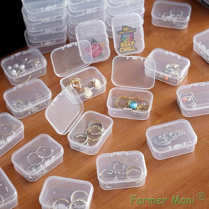 12 Pack Rectangle Plastic Clear Storage Containers Box (2.52 x 1.73 x 0.79 Inch), Small Bead Organizer for Small items, Crafts, Beads, Coins, Jewelry and Business Cards