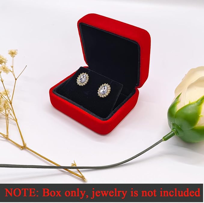2 Pieces Velvet Earring Box,Stud Earring Gift Box,Jewelry Display Case for Proposal,Engagement,Wedding and Birthday,Red