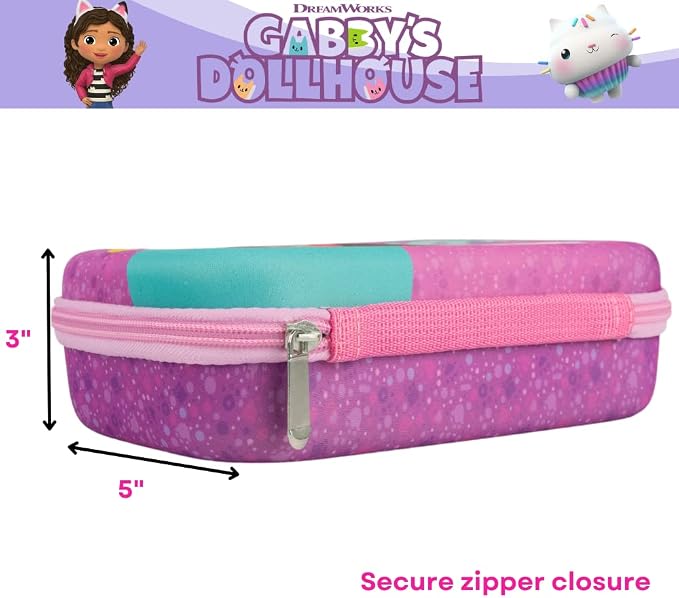 Innovative Designs Gabby’s Dollhouse Pencil Case Set with Stickers and Gel Pens for Kids, Molded with Zip Closure, Purple