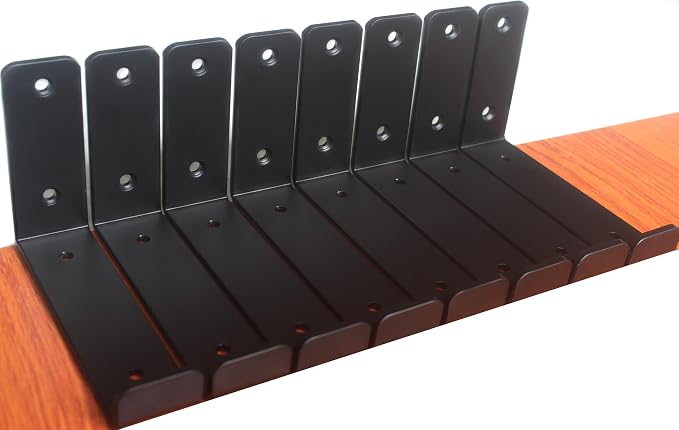 8 Pack - 5.5" L x 4" H x 1.5" W J Lip Shelf Brackets Rustic Farmhouse Iron Wall Floating Shelf Bracket Metal Shelf Bracket Industrial Shelf Supports with Screws Black