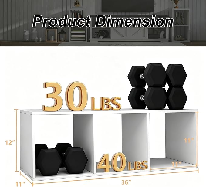3 Cube Shelf with Anti-Tipping Kits + Reversible Open Back Bookcase, Multi Layer and Multi Grid Partition Layout (White 11in)