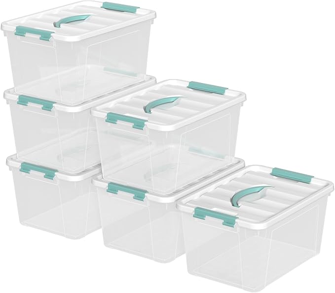 Xyskin 6 Pack Clear Storage Box, Stackable Container Bins with Lids, 14 Qt | Latching Storage Boxes with Handle, Plastic Containers for Home, Closet, Bathroom, Classroom, Nesting, Durable, Easy-View