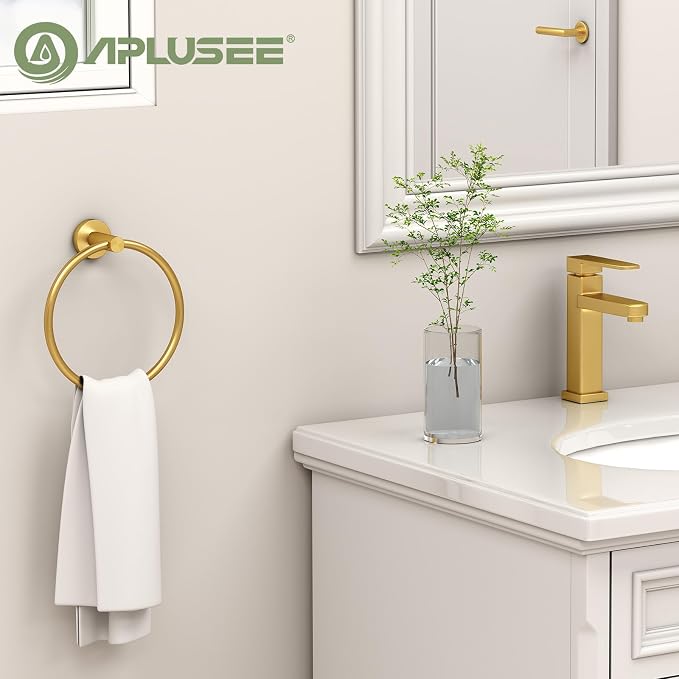 APLusee Towel Ring for Bathroom Wall, Brushed Dark Gold Hand Towel Ring Holder, Heavy Duty SUS 304 Stainless Steel Modern Bathroom Accessories