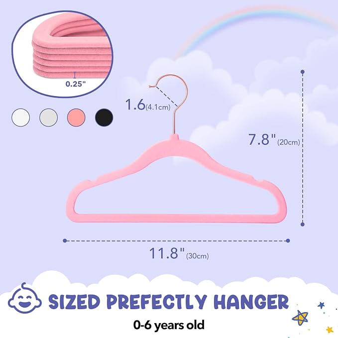 HOUSE DAY Velvet Baby Hangers for Closet, Kids Hangers Velvet 60 Pack, Non Slip Toddler Hanger 11.8 Inch, Durable Childrens Hanger for Newborn Baby Clothes- Blush Pink