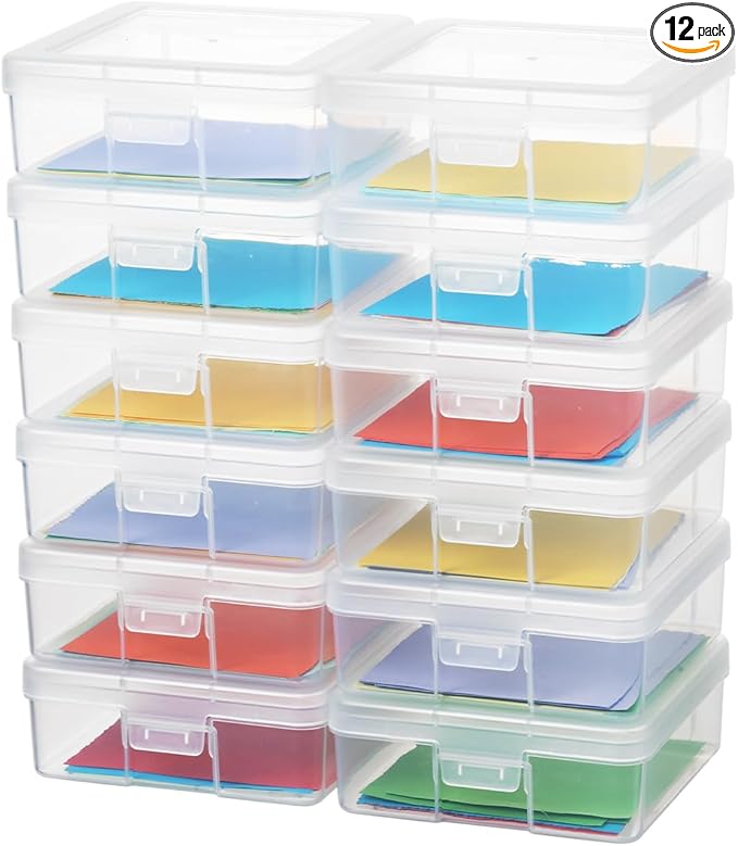 novelinks Plastic Small Storage Containers with Lids for Organizing | 12 Pack, Small Clear, Task Boxes for Special Education, Board Game Storage Containers, Balloon Storage Organizer, Mini Box