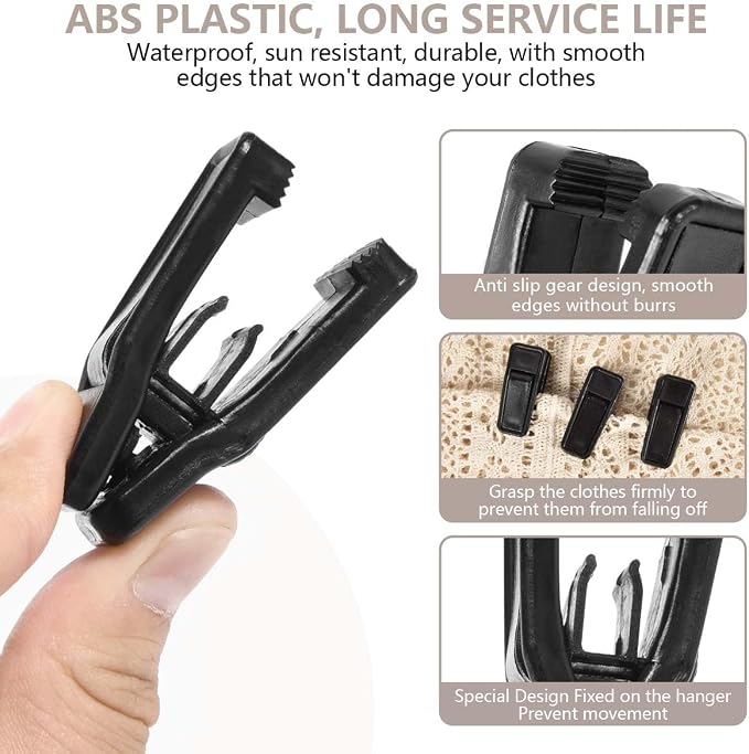 KISEER 40 Pcs Plastic Baby Hanger Clips Slim-line Finger Clips Set for Clothes Hanger Velvet Hanger (Black)