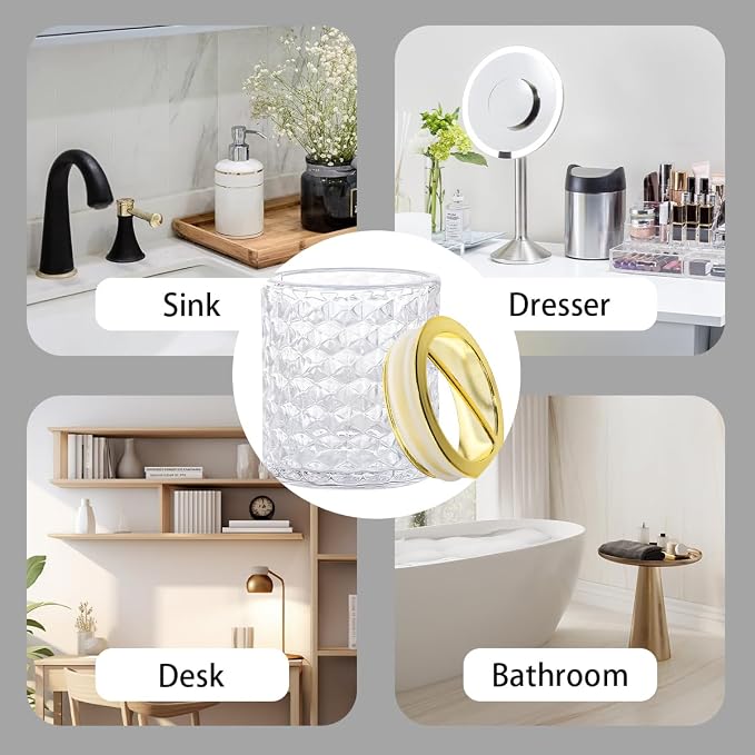 2pcs Clear Glass Toothbrush Holder, Bathroom Tumbler Cups and Toothpaste Holder Set, Tooth Brush Cup Organizer with Gold Divider, Bathroom Toothbrush Cup for Countertop Decor
