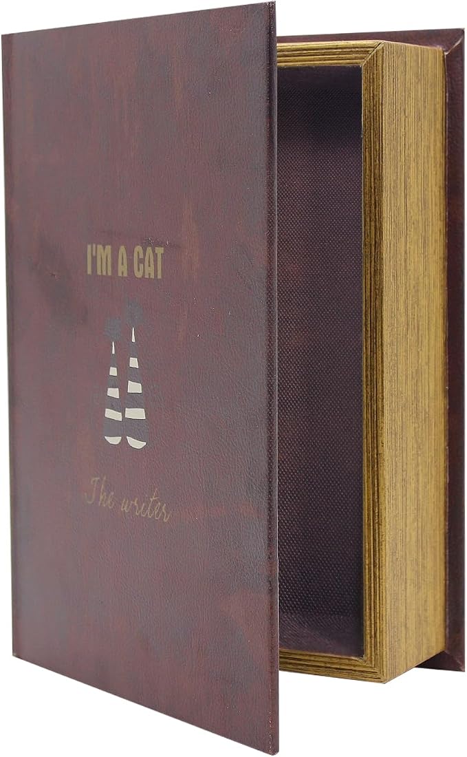 PACOLO Decorative Book Boxes, Faux Wood cover Storage for Hidden Jewelry, Money, and Cash (I am a cat)