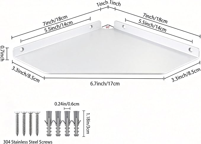 8 Inch White Floating Corner Shelf Wall Mounted, Triangle Wall Shelf for Kitchen, Speakers, Wine, Trophies & Decor