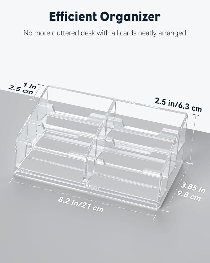 Uniclife Clear Acrylic Business Card Display Stand for Desk 6 Slots Business Card Holder for Men & Women Desktop Business Card Organizer 360 Card Capacity Card Stand for Office Home Exhibition
