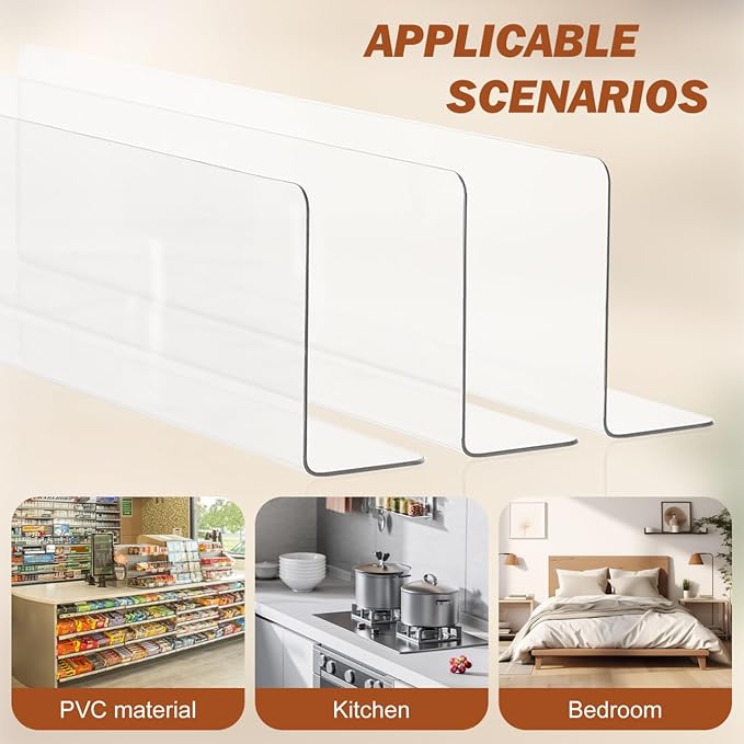 VOSAREA Plastic Shelf Dividers 6pcs Clear Acrylic L Shaped Separator Transparent Organizer Divider for Commodity Classification Cabinets Shelf Store 26cm