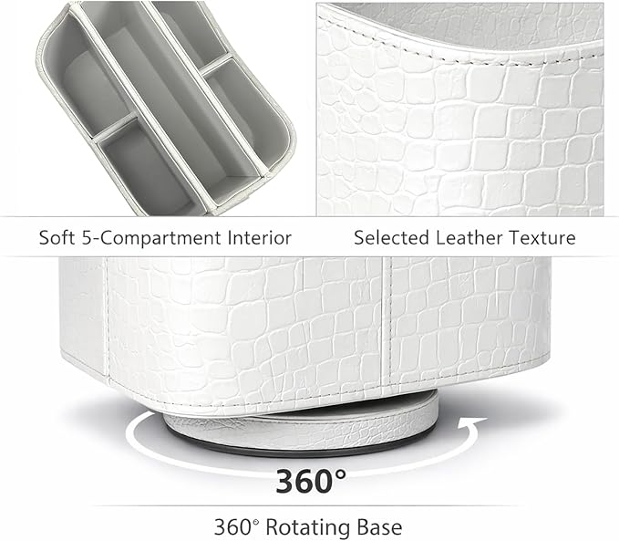 UnionBasic Rotating Desk Organizer, 360 Desk Spinning Caddy, Desktop TV Guide/Mail/Media/Remote Controller Holder Organizer, Crocodile White