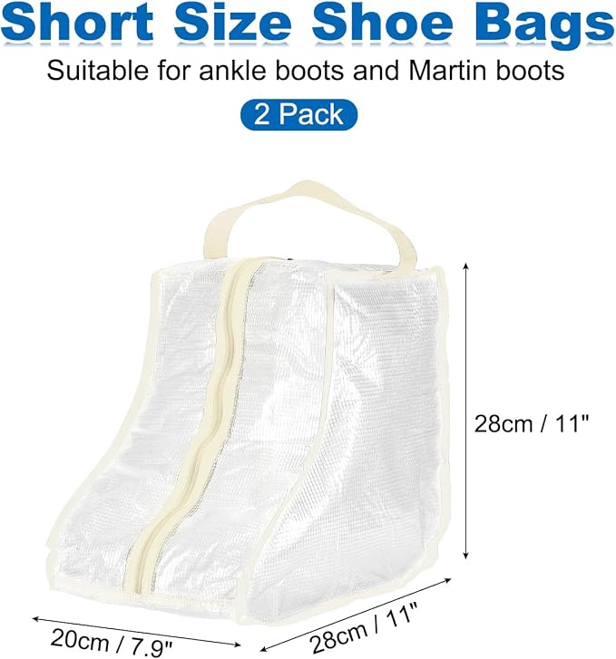uxcell 2Pack Boot Storage Bag Portable, PVC Shoe Storage Bag with Zipper Clear Boots Cover Protector Bag for Short Boots and Short Boots Storage Travel and Daily Use, Beige Tall