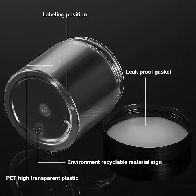 SATINIOR 12 Pack Plastic Container Jars with Lids Round Clear Travel Cosmetic Container Slime Jar for Toiletries, Lotion, Cream, Ointment, Makeup, Rhinestone, Sample, Kitchen Storage(8 oz,Black)