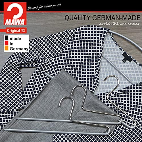 Mawa by Reston Lloyd Non-Slip Space Saving Clothes Hanger with Single Rod for Pants, Style KH/1, Set of 30, Silver