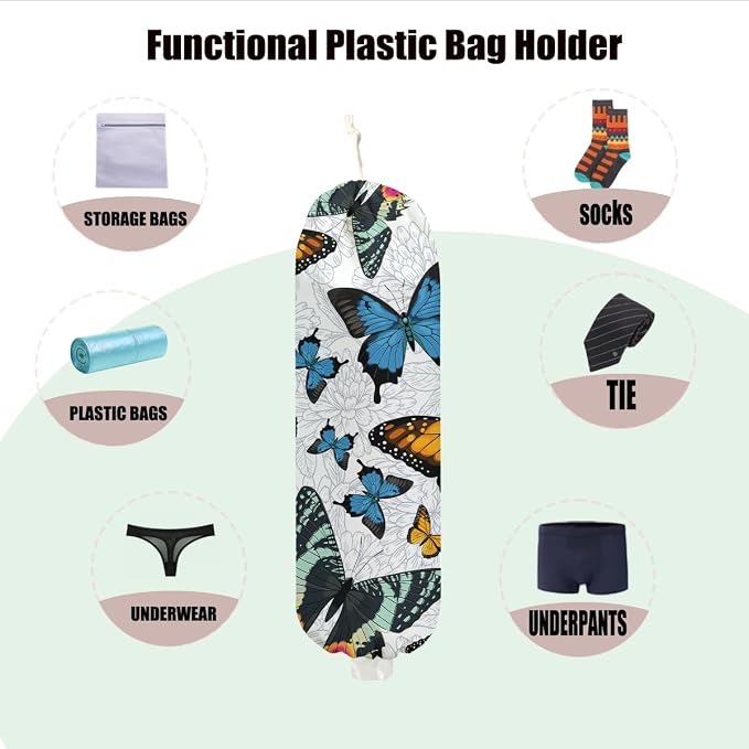 Butterfly Plastic Bag Holder, Butterfly Gifts for Women Mom Wife | Flower Wall Mount Plastic Bag Holders for Grocery Bags, Washable Grocery Bags Storage Dispenser for Home Kitchen Pantry Decor