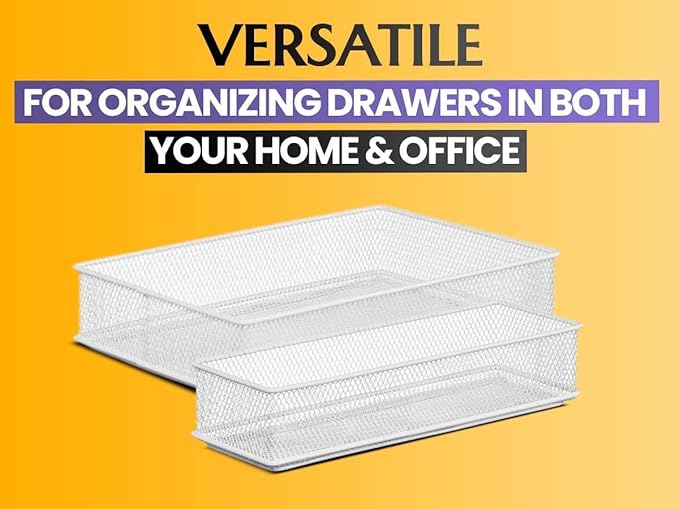 Ybm Home Silver Mesh Drawer Cabinet and or Shelf Organizer Bins, School Supply Holder Office Desktop Organizer Basket (2, 3x15x2 Inch)