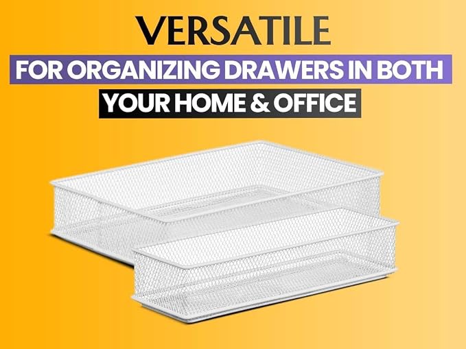 YBM HOME Silver Mesh Drawer Cabinet and or Shelf Organizer Bins, School Supply Holder Office Desktop Organizer Basket (12, 3x9x2 Inch)