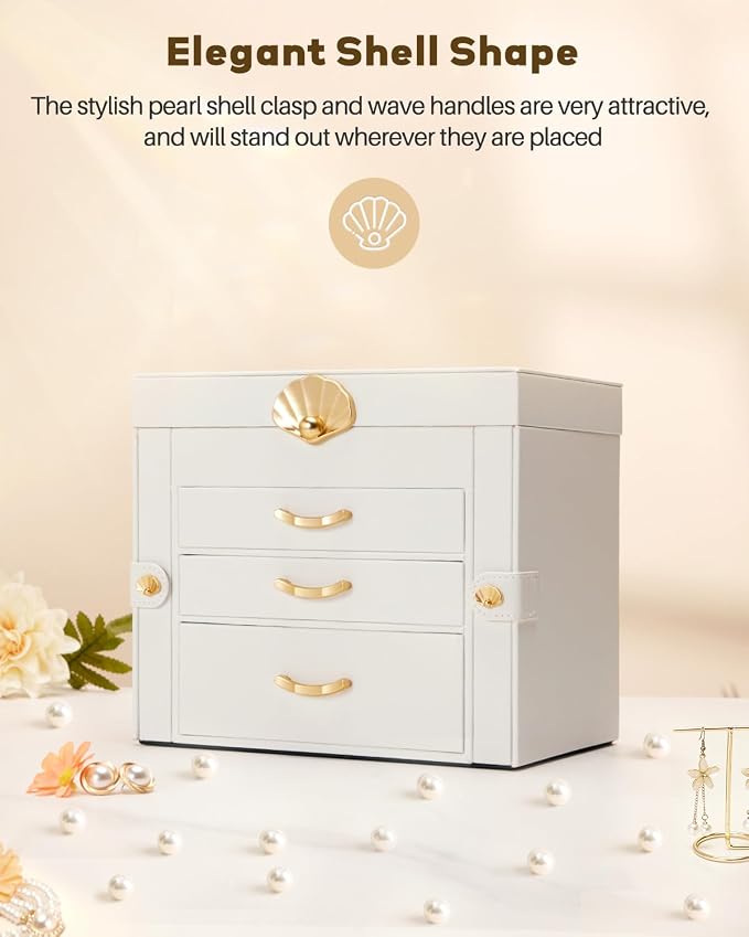 Enthralite Jewelry Box with 3 Drawers : Jewelry Display Organizer for Earrings Necklaces - Gift for Girls Women | White