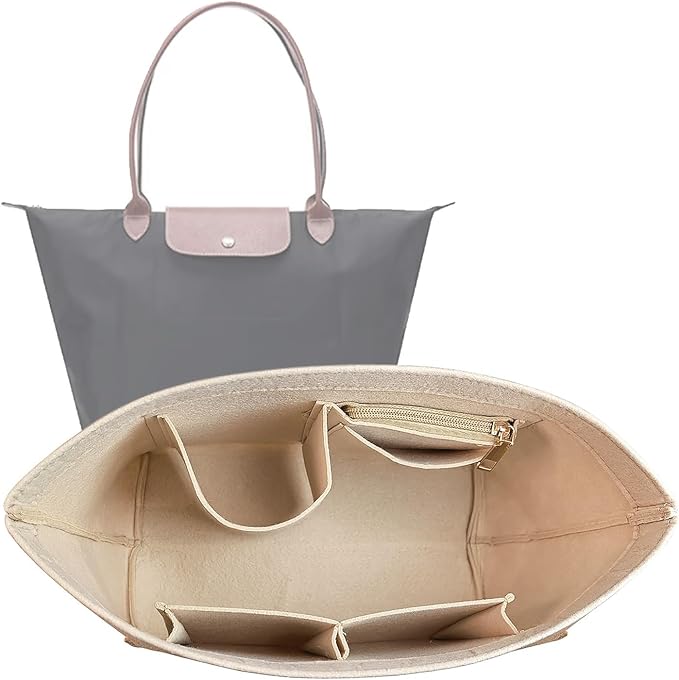 Lckaey Purse Organizer Insert for Longchamp Le Pliage Neo Handbags Long champ Insert Organizer 1012beige-M