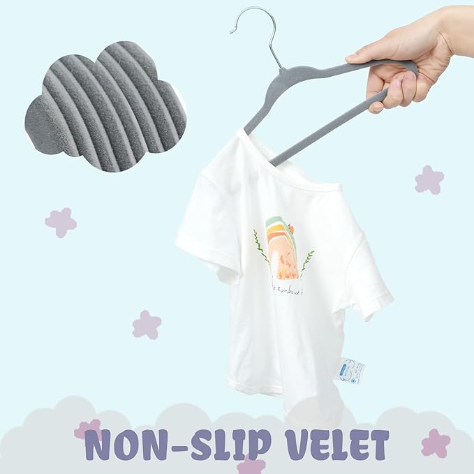 BAGAIL 50 Pack Kids Velvet Hangers 11 Inches Children's Clothes Hangers Non-Slip Baby Hangers for Infant/Toddler (Grey)