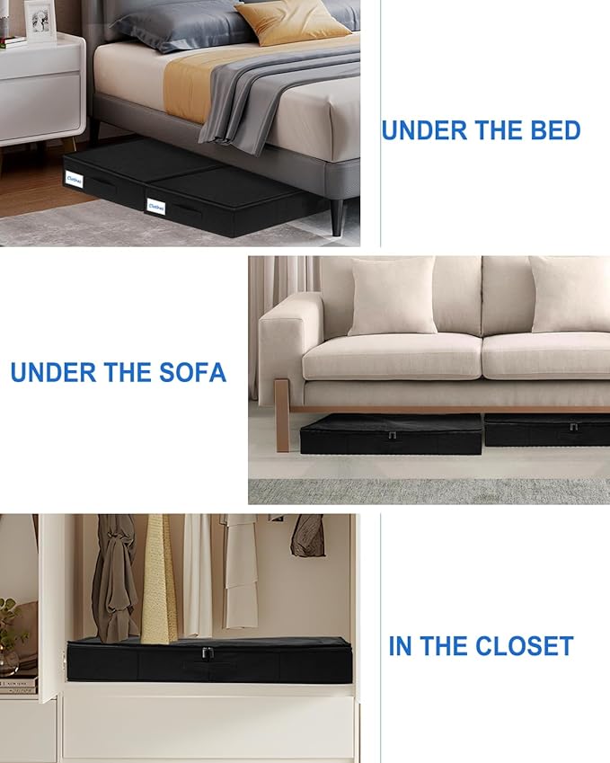 4.5-Inch Tall Under Bed Storage Container, Low Profile Underbed Storage Bin, Thin Clothes Storage Organizer with Rigid Sides & Bottom, Shallow Storage for Under Couch & Dresser Space, 2-pack, Black