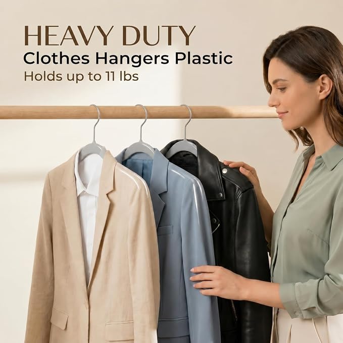 SMARTOR Plastic Hangers 20 Pack - Thin Hangers for Space Saving - Gray | Heavy Duty for 11Lbs Clothes, Swivel Hook, Non Slip Notches for Camisole, 0.2" Thin for Small Closet, Durable and Flexible