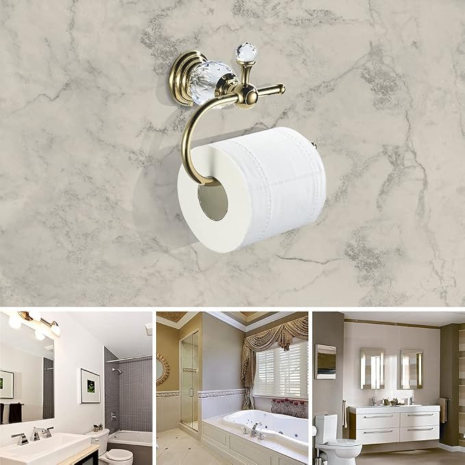 WOLIBEER Polished Gold Toilet Paper Holder, Brass Crystal Tissue Holder Bathroom Accessories Wall Mounted