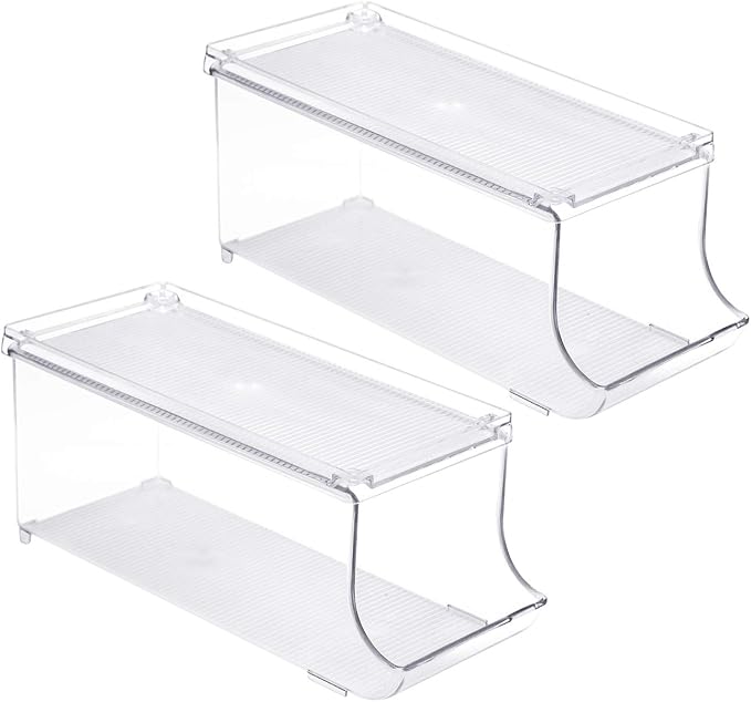 Sorbus Soda Can Organizer for Refrigerator - Stackable Holder Dispenser With Lid for Fridge, Pantry, Freezer - Holds 9 Cans Each, BPA-Free, Clear Design, Drink Organizer (2-Pack)